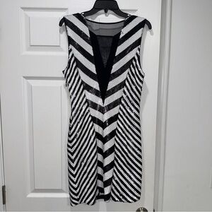 bebe Black and White Chevron Sequin Mini Dress